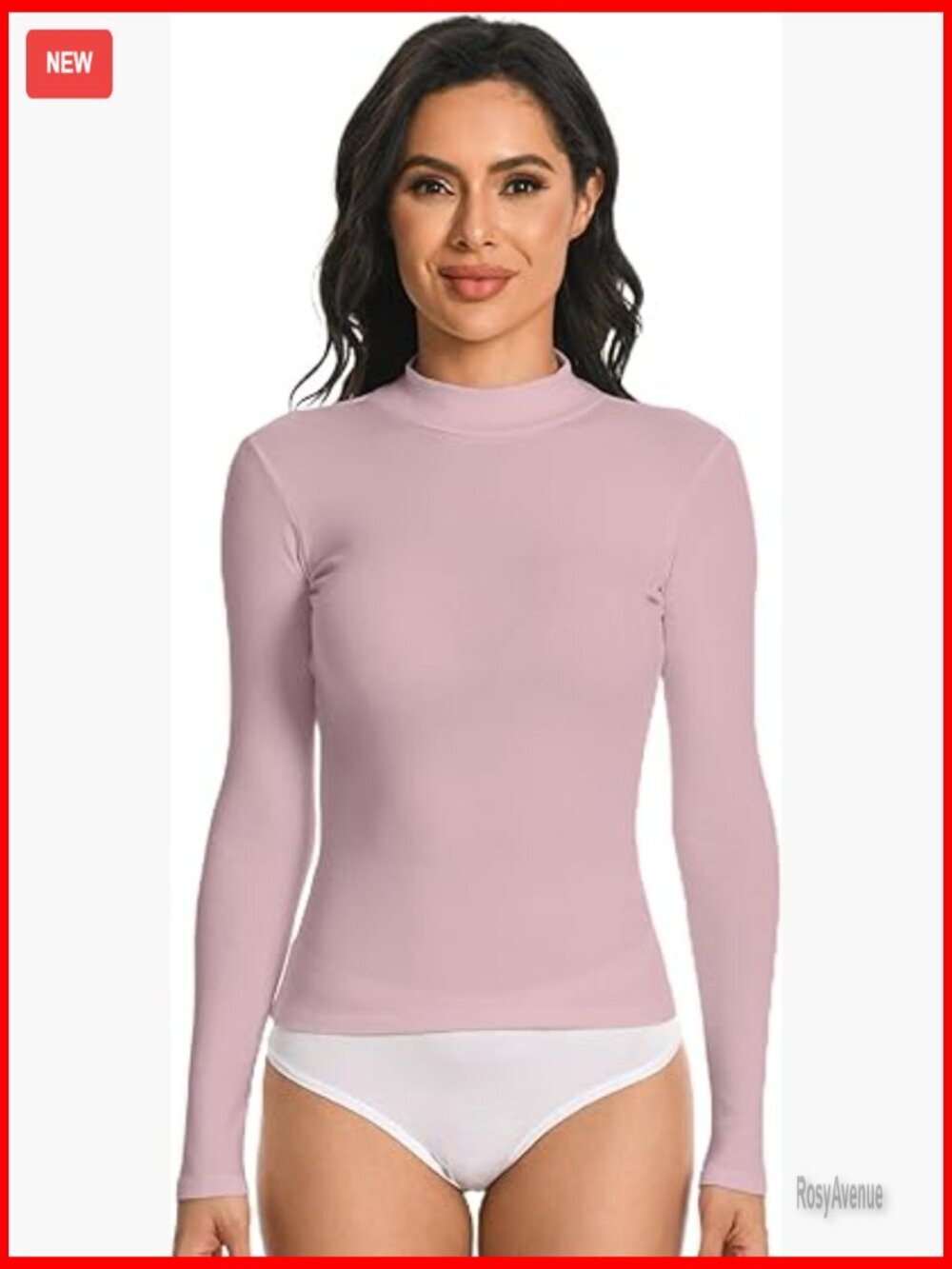 Long Sleeve Mock Neck T-Shirt Cotton Rib Fabric Fitted Stretch